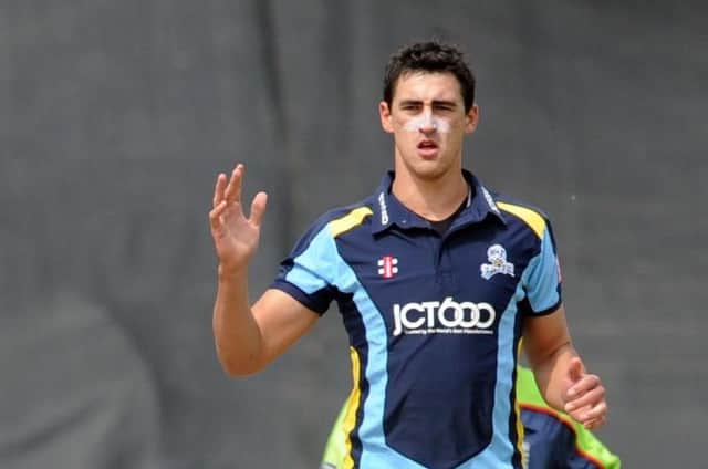 Early days: Mitchell Starc playing for 
Yorkshire Carnegie v Derbyshire Falcons in 2012.