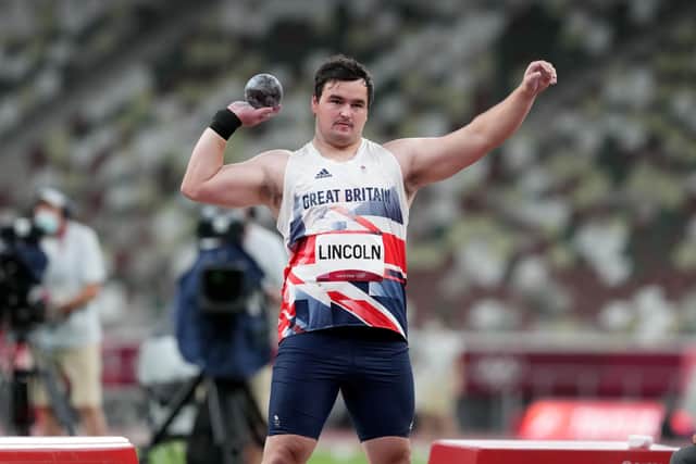 Great Britain's Scott Lincoln in the Mens Shot put qualification at the Olympic Stadium in Tokyo. Picture: Martin Rickett/PA