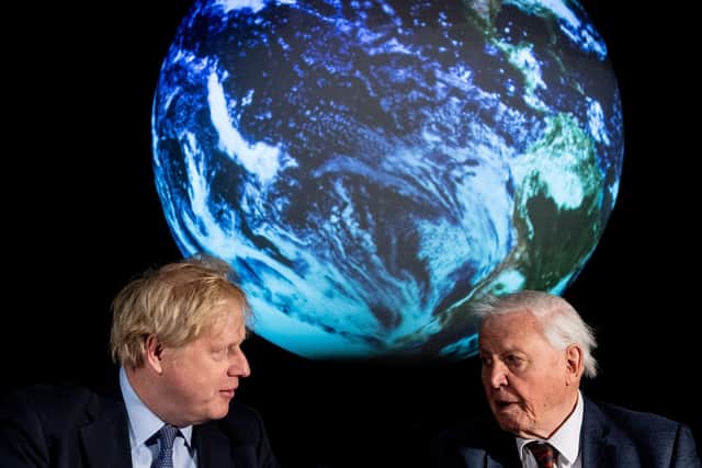 Boris Johnson and Sir David Attenborough at the launch of the COP26 climate change summit.