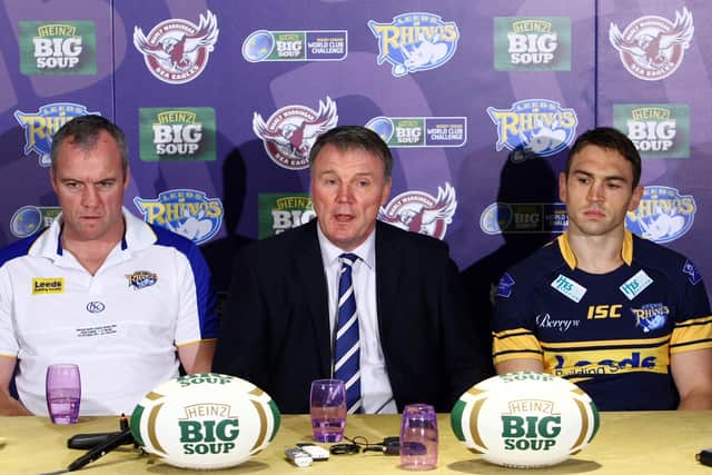 BIG GAME: Leeds Rhinos' head coach Brian McDermott, Gary Hetherington and captain Kevin Sinfield pictured ahead of the World Club Challenge clash with Manly Sea Eagles in 2011. Picture: Vaughn Ridley/SWPix.com
