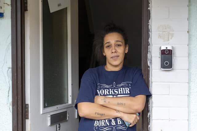 Leona Christie has been forced to live with mould and a broken door since 2014 and her flat 'needs repairs in every room'.