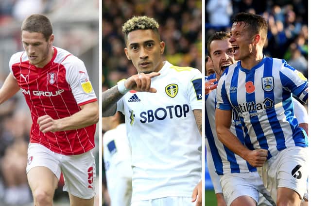 YOU'RE IN: Rotherham United's Ben Wiles, Leeds United's Raphinha and Huddersfield Town's Jonathan Hogg