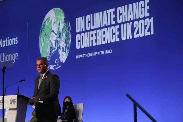 COP26 president Alok Sharma during his address as the climate change summit begins in Glasgow today.
