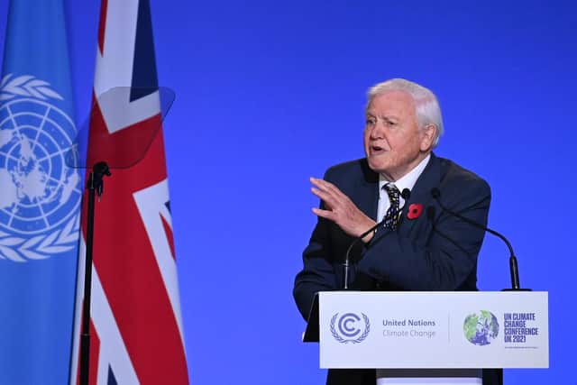Sir David Attenborough speaking during the opening ceremony for the Cop26 summit at the Scottish Event Campus (SEC) in Glasgow.