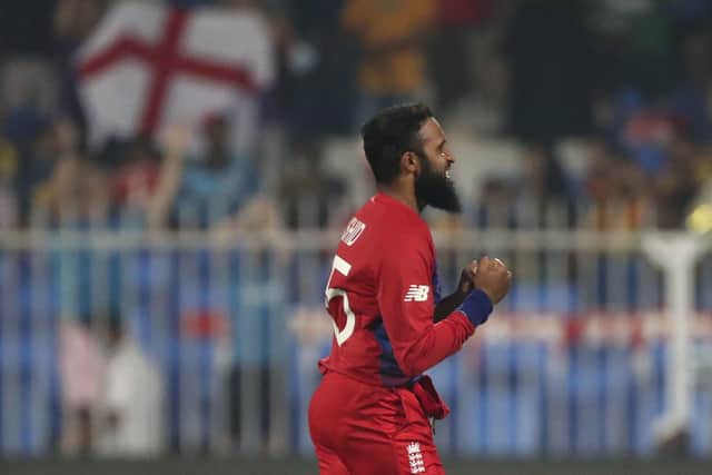 Got him: Yorkshire and England's Adil Rashid celebrates the dismissal of Sri Lanka's Kusal Perera. (AP Photo/Aijaz Rahi)