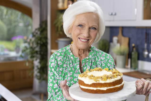 Mary Berry with her Sunshine Cake a recipe from her new series Love to Cook . Picture/BBC/Sidney Street/Endemol ShineUK/Craig Harman.