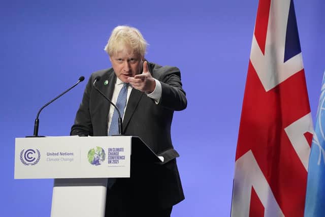 Boris Johnson speaking at a press conference at the Cop26 climate summit in Glasgow (PA)