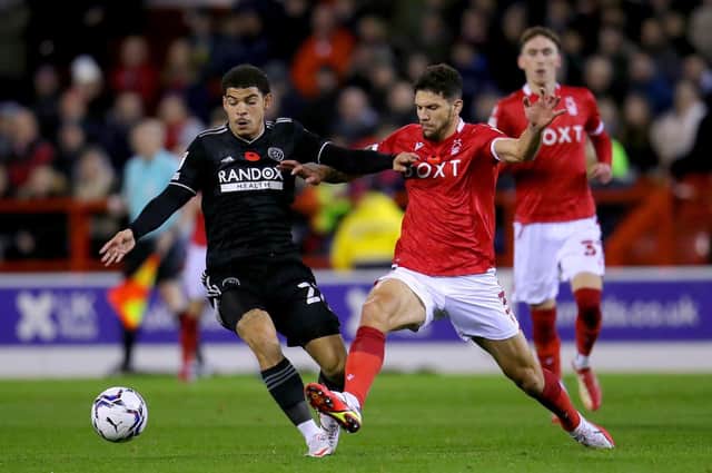Blades scorer Morgan Gibbs-White in action at Nottingham Forest. Picture: PA.