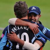 Yorkshire's Garry Ballance and Azeem Rafiq celebrate a win together in their playing days.