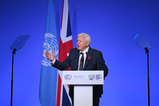 Sir David Attenborough speaks during the opening ceremony of the UN Climate Change Conference COP26 at SECC on November 1, 2021 in Glasgow. Picture: Jeff J Mitchell/Getty Images.