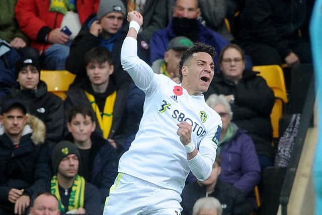 GOAL: Rodrigo celebrates scoring at Norwich City