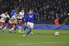 Leicester's Jamie Vardy misses a penalty kick against Spartak Moscow. Picture: AP/Rui Vieira