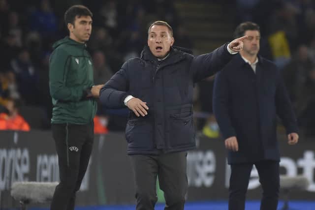 Leicester's manager Brendan Rodgers gives instructions to his players during the Europa League Group C game against Spartak Moscow on Thursday night. Picture: AP/Rui Vieira