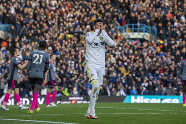 Leeds United's Rodrigo misses a chance. Picture Tony Johnson
