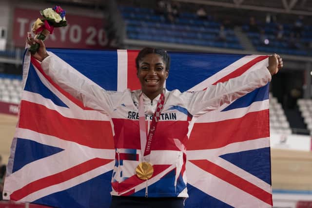 Leeds's Kadeena Cox celebrates winning Gold in the Women's C4-5 500m Time Trial at the Tokyo 2020 Paralympic Games in Japan. Picture: PA