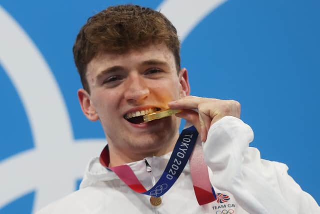 Matty Lee of Team Great Britain won gold in the Men's Synchronised 10m Platform Final at the Tokyo 2020 Olympic Games. Picture: Getty Images