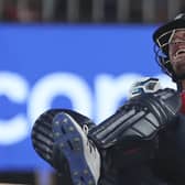 Anquish: England’s Jason Roy reacts in pain during the final T20 World Cup group game between England and South Africa. (AP Photo/Aijaz Rahi)