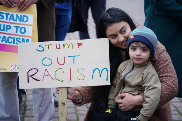 Racism is not banter - campaigners protest  outside Headingley as the Azeem Rafiq scandal deepens.
