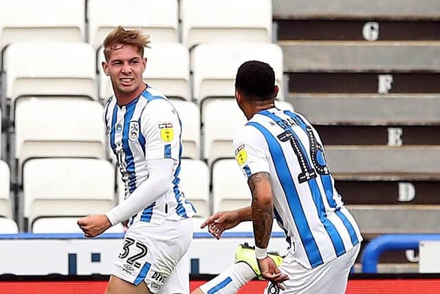 Huddersfield Town's Emile Smith Rowe celebrates scoring his side's second goal against West Brom (Picture: PA)