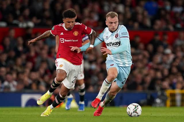 West Ham United's Jarrod Bowen, in action for West Ham against Manchester United at Old Trafford Picture: Martin Rickett/PA