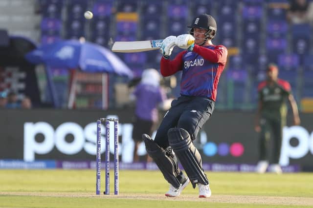 Big blow: England opener Jason Roy - a key component of their T20 side - will miss the rest of the World Cup after tearing his calf.  (AP Photo/Aijaz Rahi)