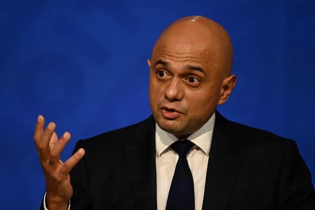Health Secretary Sajid Javid speaking at a Downing Street press conference in October 2021 (PA)