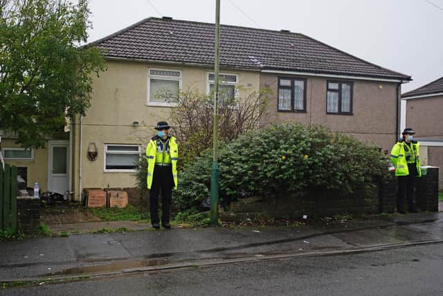 Police at the scene in Pentwyn, Penyrheol, near Caerphilly, where a 10-year-old boy has died following reports of a dog attack on Monday