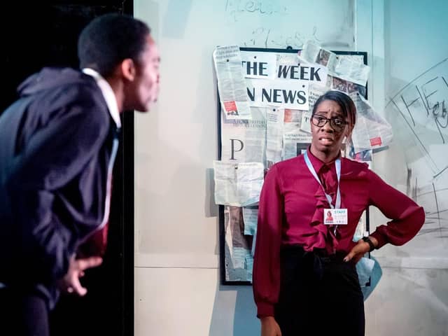 Jelani D’Aguilar and Misha Duncan-Barry in the thought-provoking play. Photo courtesy of Ant Robling.