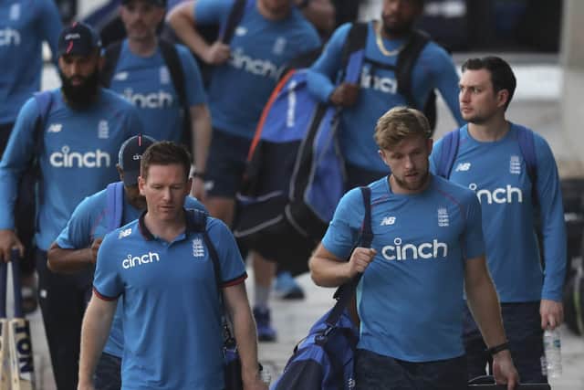 England's players arrive for a training session ahead of their semifinal match with New Zealand. (AP Photo/Kamran Jebreili)