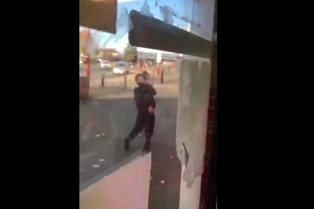 A video supplied to the YEP shows a youth egging the shop.