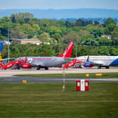 Planes lined up at Leeds Bradford Airport. Picture: James Hardisty