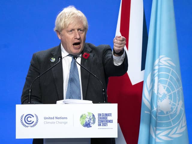 Prime Minister Boris Johnston holds a press conference at the Cop26 summit at the Scottish Event Campus (SEC) in Glasgow (PA)