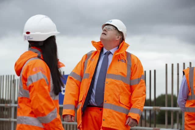 Boris Johnson during a visit to a HS2 construction site last year.