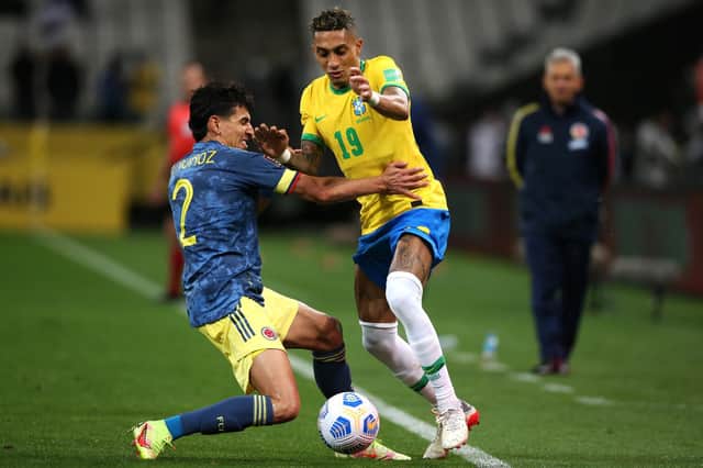 RAPHINHA: In action for Brazil against Colombia. Picture: Getty Images.