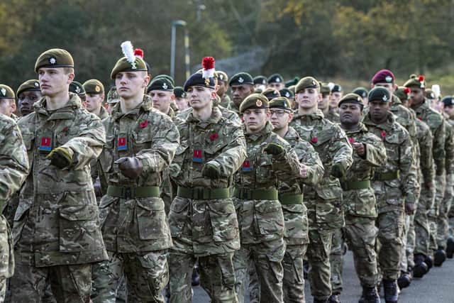 Soldiers at the Infantry Training Centre at Vimy Barracks at Catterick Garrison mark Armistice Day Picture Tony Johnson