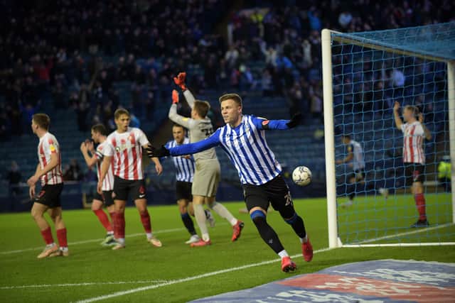 Sheffield Wednesday celebrate scoring their second goal against Sunderland, coming from Florian Kamberi  Picture: Steve Ellis