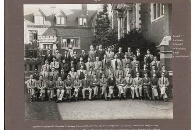 Matriculation photo Selwyn College Cambridge 1938. His studies were interrupted one year later to enroll with the Navy. His daughter has long wondered how many of these men survived the war and went back to graduate. Image from family's collection.
