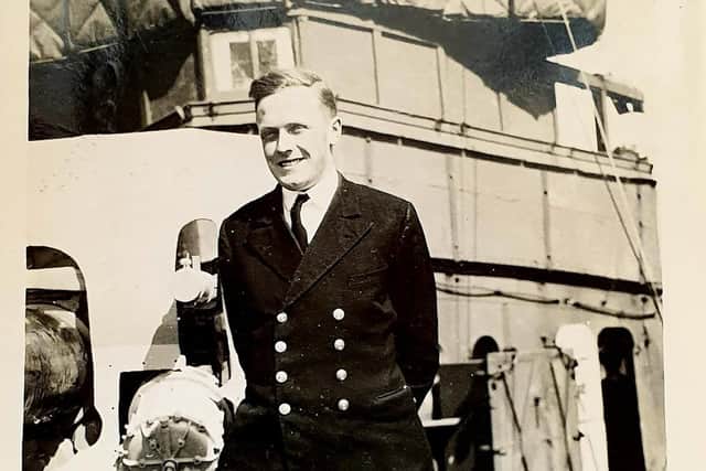 Charles Courtenay Lloyd, HMS Wells, Scotland 1942 as a young officer with the Royal Navy. Image from family's collection.