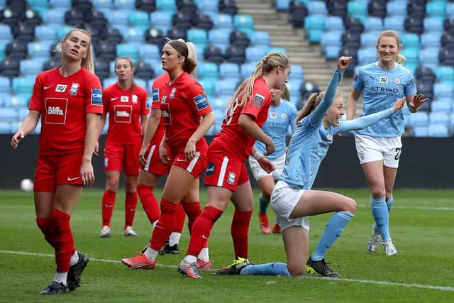 Manchester City's Esme Morgan (2nd right) celebrates scoring against Birmingham City, during their FA Women's Super League match in May Picture: Martin Rickett/PA
