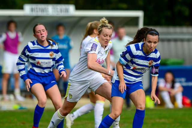 Leeds United's Rebecca Hunt, chases after Chester Le Street, Anna Winter during a game at Tadcaster Albion (Picture: James Hardisty)