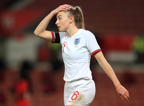 England's Leah Williamson shows her frustration during the women's international friendly match at the bet365 Stadium, Stoke. (Picture: PA)