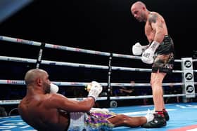 KNOCKOUT BLOW: Kiko Martinez claimed the IBF featherweight title with a sixth-round knockout of Kid Galahad in Sheffield. Picture: PA Wire.