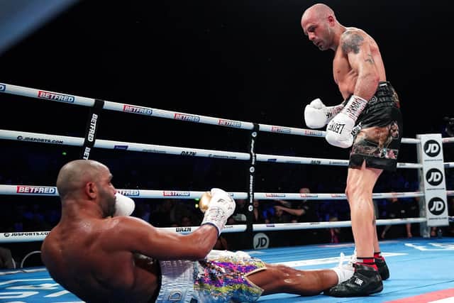 KNOCKOUT BLOW: Kiko Martinez claimed the IBF featherweight title with a sixth-round knockout of Kid Galahad in Sheffield. Picture: PA Wire.