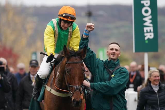 Cheers as Midnight Shadow returns to the Cheltenham winners' enclosure after winning the Paddy Power Gold Cup for Sue Smith and Ryan Mania.