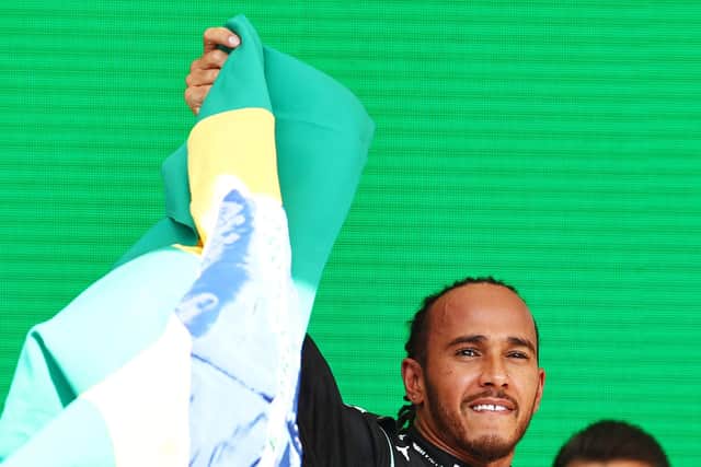 Lewis Hamilton of Great Britaincelebrates one of his best wins in Brazil. (Picture: Mark Thompson/Getty Images)