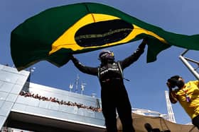 Race winner Lewis Hamilton of Great Britain and Mercedes GP celebrates in parc ferme during the F1 Grand Prix of Brazil at Autodromo Jose Carlos Pace on November 14, 2021 (Picture: Mark Thompson/Getty Images)