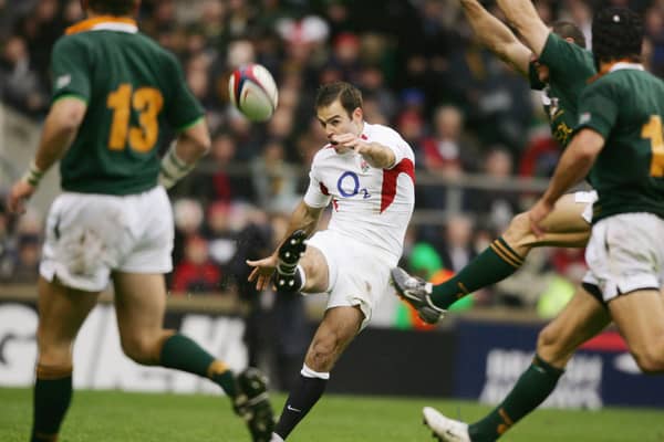 England's Charlie Hodgson clears the ball upfield against South Africa at Twickenham in November 2004. Picture: David Rogers/Getty Images