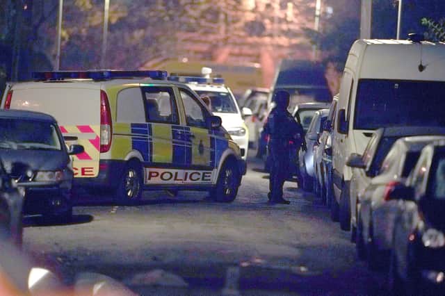 Armed police at an address in Rutland Avenue in Sefton Park, after an explosion at Liverpool Women's Hospital killed one person and injured another.