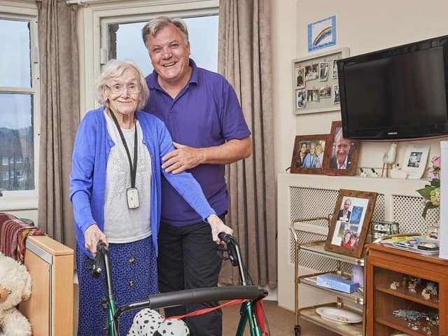 Ed Balls with Phyllis from the programme.Picture: BBC/ Stuart Wood.
