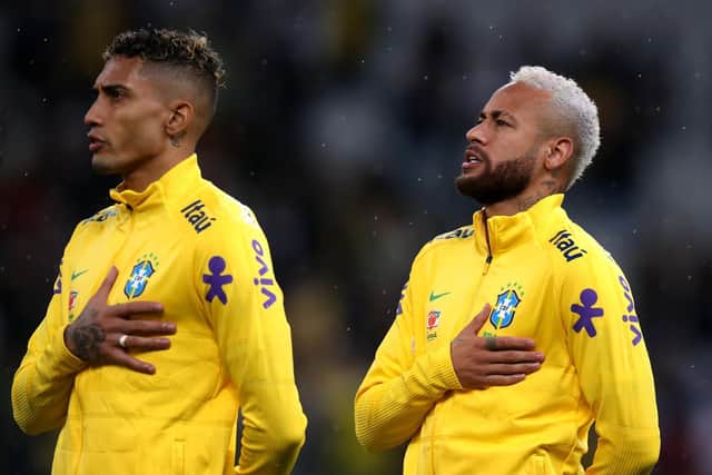 BIG STAGE - Raphinha is set to feature for Brazil against Argentina with fellow forward Neymar, right, ruled out with injury. Picture: Getty Images.